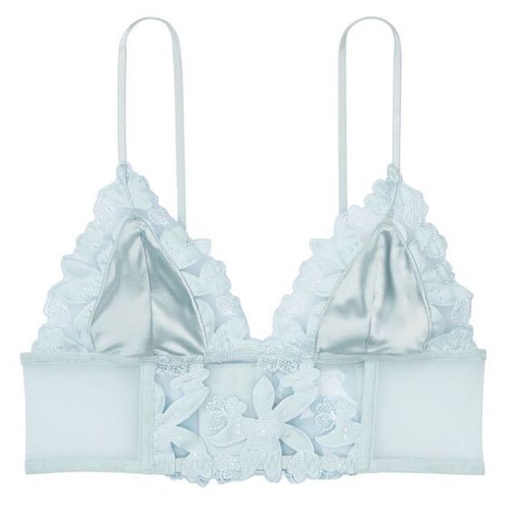 Victoria's Secret Luxe Lingerie Floral Embroidery Longline Bralette Bra Blue - Picture 2 of 6